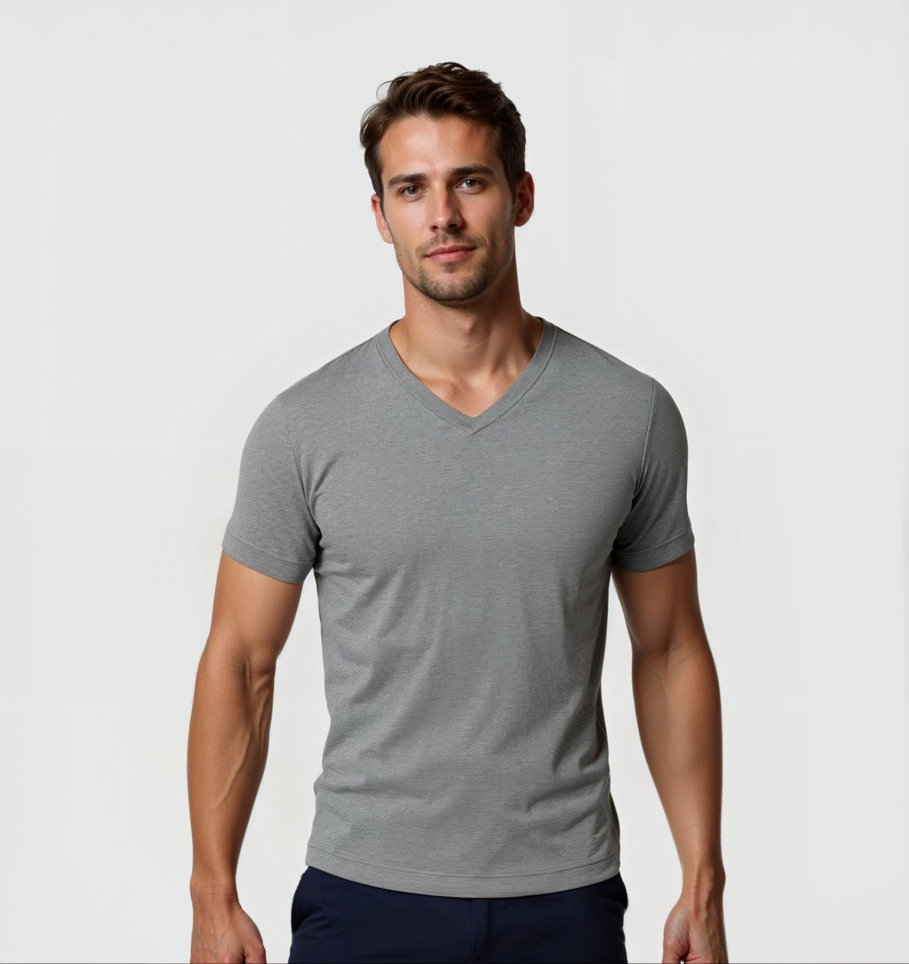Le Tee-shirt Col V - Gris